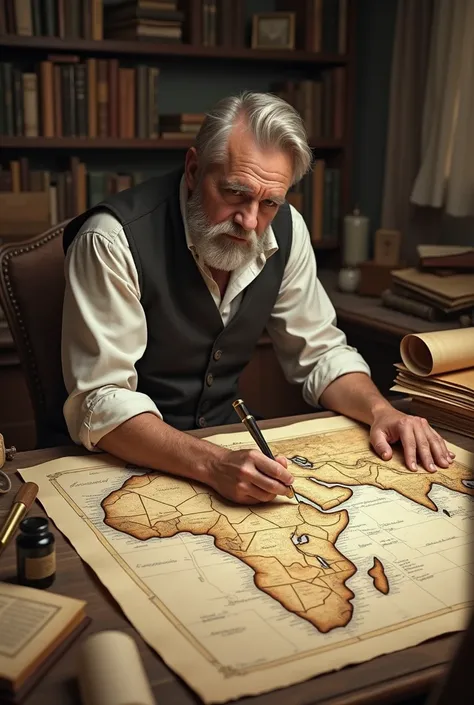 German man making a giant map of Africa in the 19th century