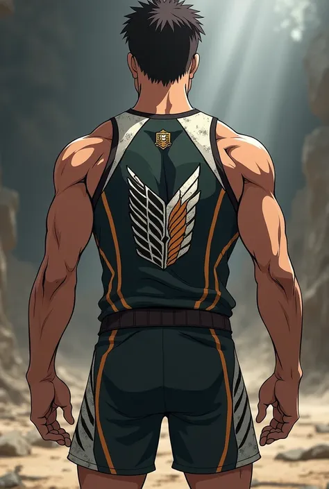 volleyball uniform,  intimidating look from logo ,  based on the anime Attack On Titan, Erwin , Legion of Exploration  