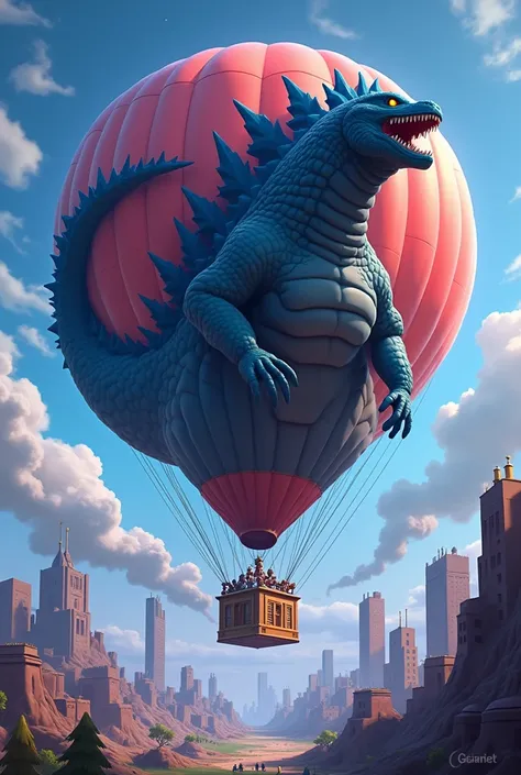 Create a Fortnite lootdrop for me with the hot air balloon as a Godzilla design