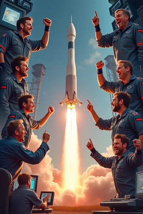 [Quick montage of engineers, mission control, and astronauts cheering with triumphant rocket landings.]