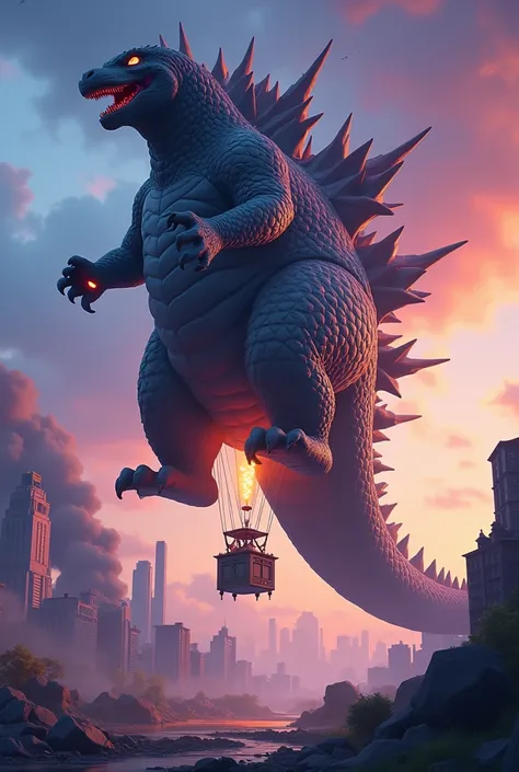 Create a Fortnite lootdrop for me with the hot air balloon as a Godzilla design