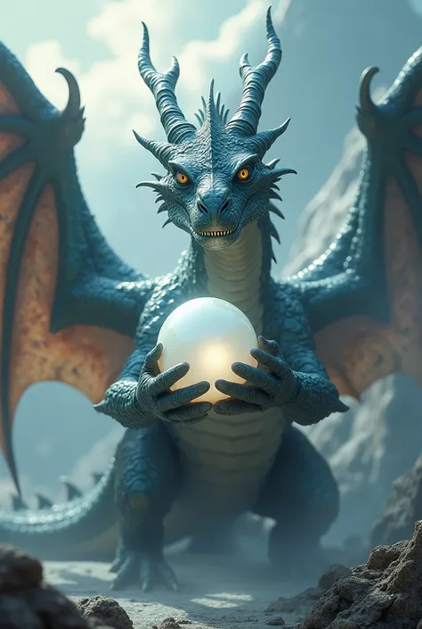 A Dragon hold a white pearl, Fantasy, realistic photography  