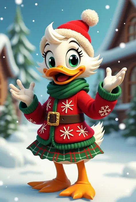 Act like a graphic designer and create April duck girl from the Mcpato Disney family with a Christmas outfit with a Christmas hat 