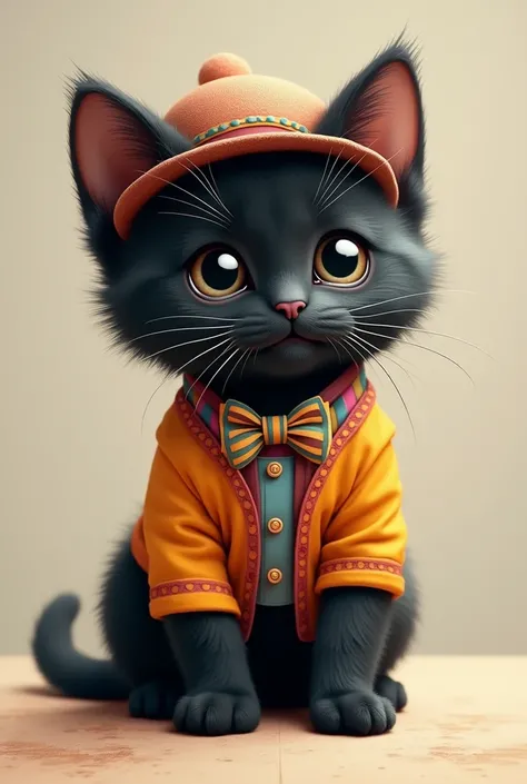 Cute black kitten with chichis 
Big and that has clothes 