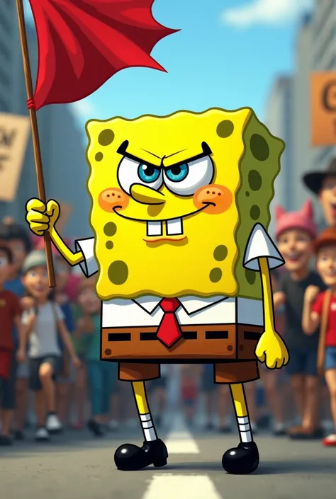  to play SpongeBob like in a war for freedom he has to hold a flag and he is the leader there are people behind him characters like Patricia the Squirrel Gary all, Type of demonstration the more characters following SpongeBob who is the leader the better y...