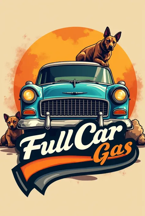 Local logo for car parts and pet food in Spanish with the name full car gas