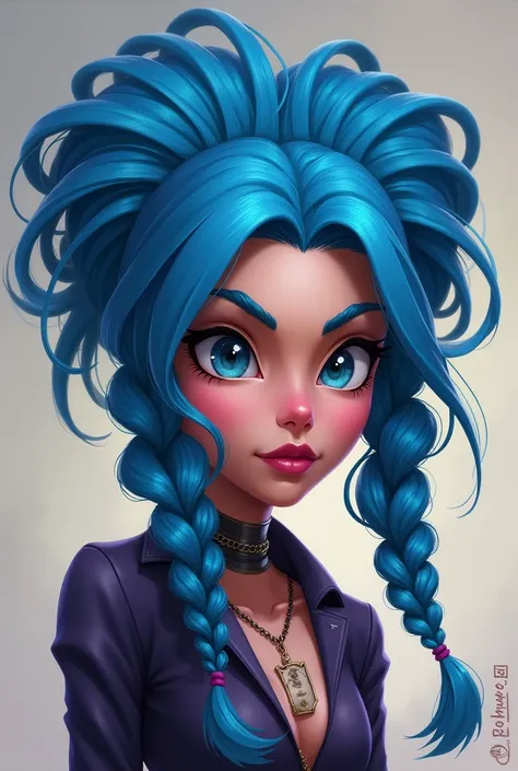 Jinx Arcane league of legends large hair trenzas azul Paulette