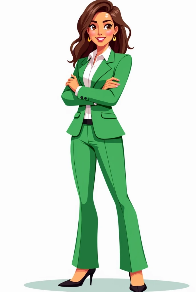  A cartoon woman who is the CEO of a company (white background and standard position ),  bright green blazer and bright green pants 