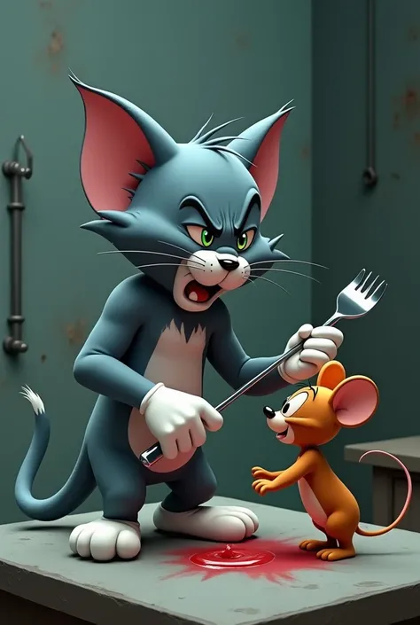 Tom and Jerry Tom having a bloodless fork inserted 