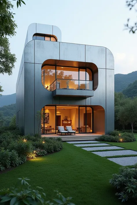 An elegant large house made of sheets of tin 

