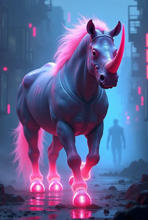 Neon body. Rhinoceros and Horse.