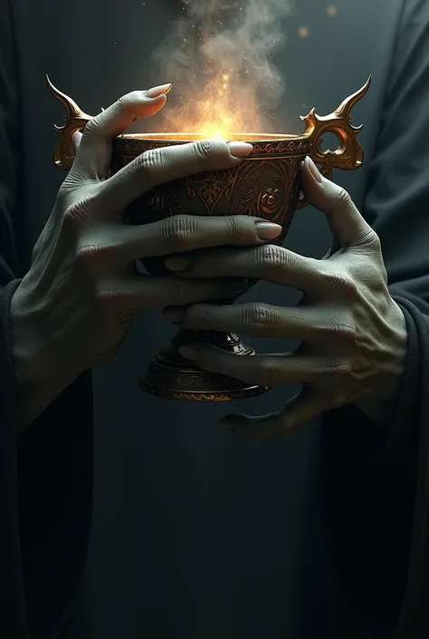 Demon hands holding cup