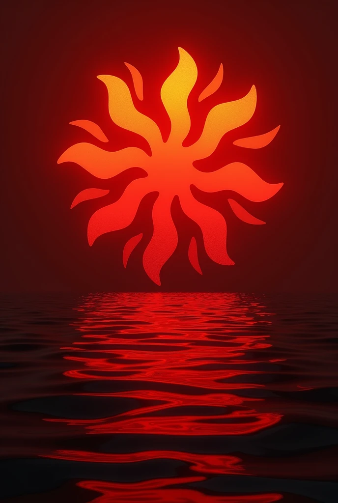 Generate a red sun, as if it were the logo of a brand , , it must have only seven blades symbolizing its rays , , these blades must be attached to the center and have the shape of a drop of water that curves.