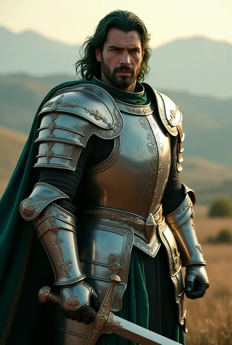 Male knight with dark Green hair