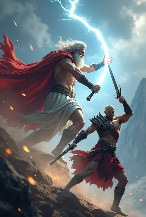 Generate Zeus defeated by Kratos