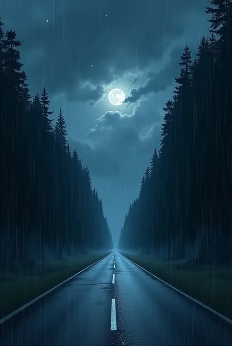 (photorealism:1.2), a rainy night sky on a long deserted road , manhwa,