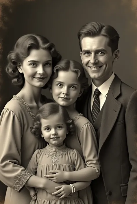 une famille en 1930 dune beauté incroyable en 3d exceptionnel . Noir et blanc sépia vieille photo de grand mere vieillie et froissée 