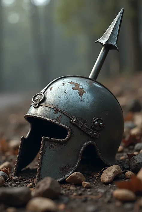 Helmet pierced by a spear 