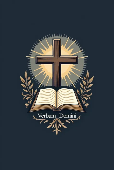 nstitutional logo with the legend "Verbum Domini", formal design. The first letter of each word must be capitalized. The image must include a Cross and an open Bible. No other words in the image.