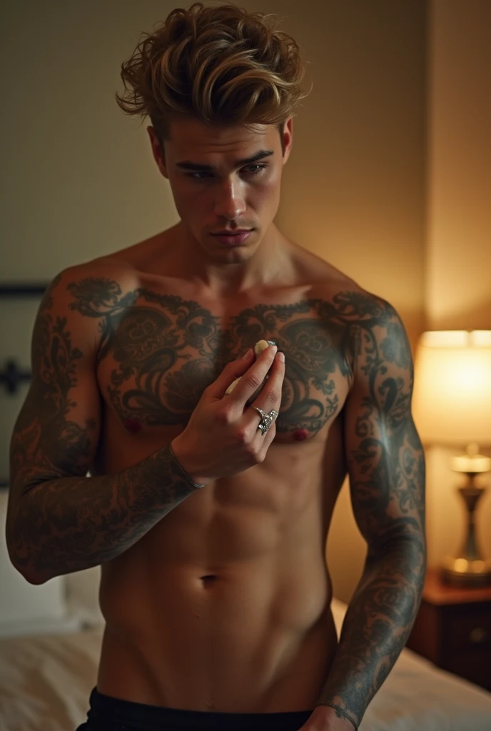 Justin Bieber masturbating with cum on his penis