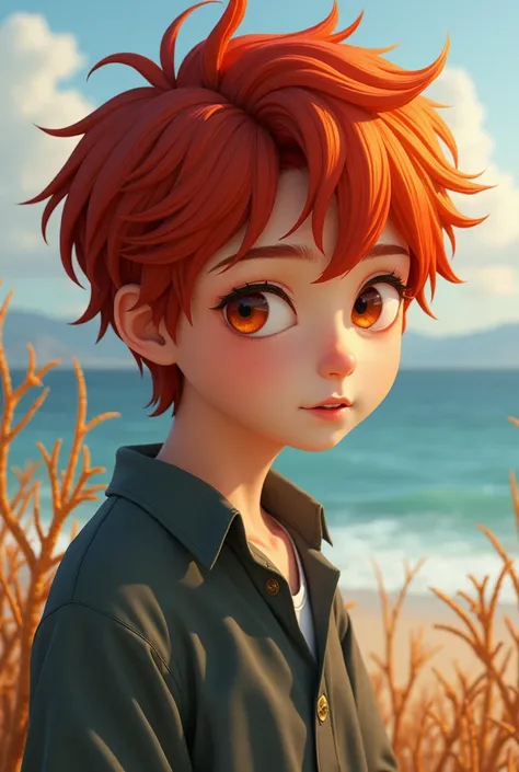  Boy with red Chinese hair,Sand-colored eyes ,handsome,real life