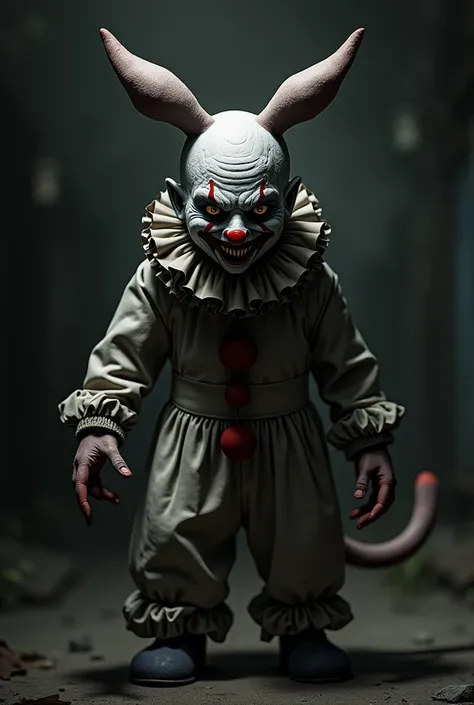 Creepy clown with bunny ears with a cat tail 