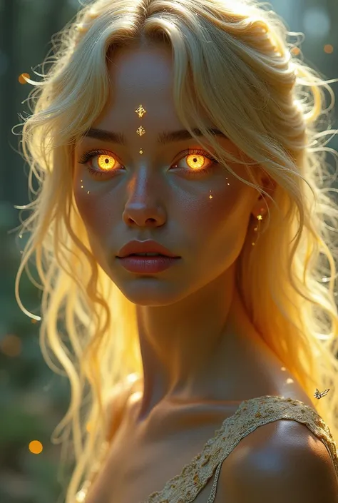 Beautiful golden-eyed woman with diamond pupil 