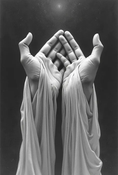  Hands with robes only on their arms.  no el cuerpo. Delivering the world .  Hax in pencil are shaded 