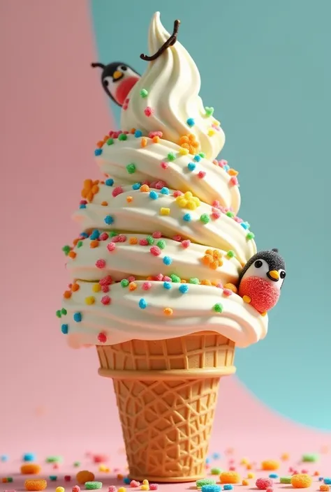 Now make a vanilla flavor ice cream with rainbow sprinkles and gummy penguins 