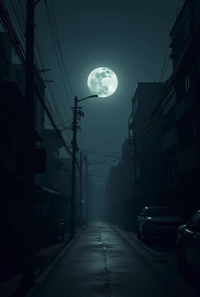 The moon on a dark street 