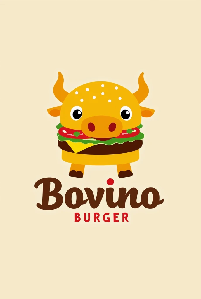 I would like a logo with a design of an ox in the shape of a hamburger with the brand name Bovino burger and with the colors yellow and brown 