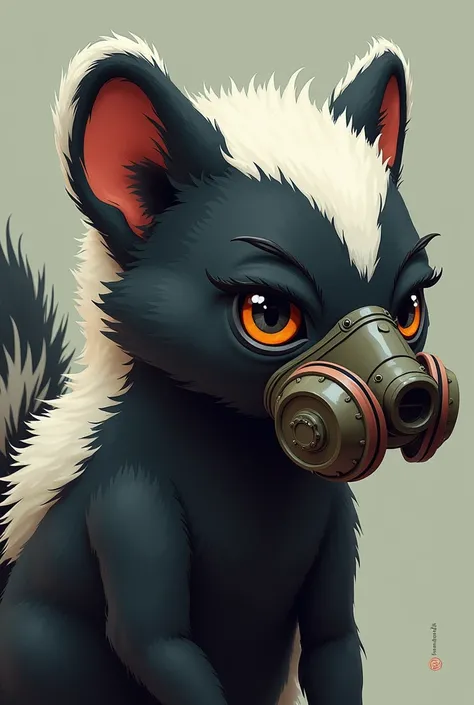 Anthro skunk, wearing gas mask, watching to the right, not 3D, serious face