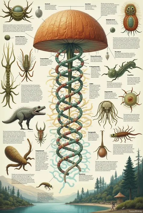 A diagram with DNA and ,  mutations showing organisms that adapt