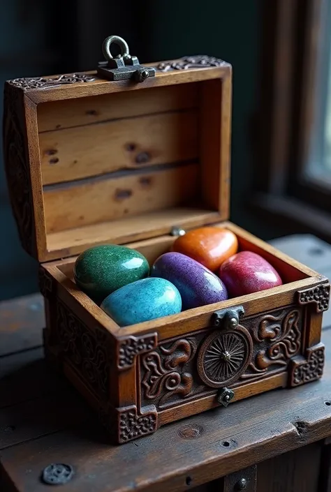 BOX THAT HAS 5 STONES OF 3 DIFFERENT COLORS INSIDE