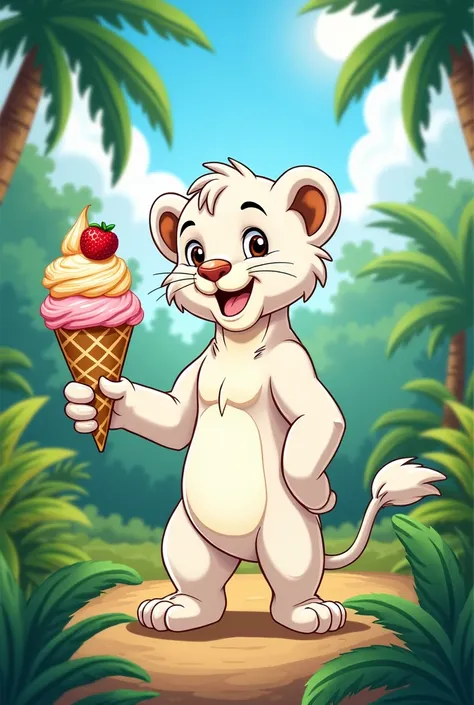 cartoon of Kimba offering ice cream