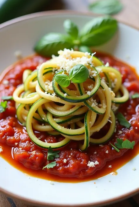 Zucchini Spaghetti with Tomato Sauce.