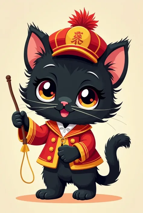  Cute black kitten wearing lion tamers clothing, vector illustration kawaii vectorized style  