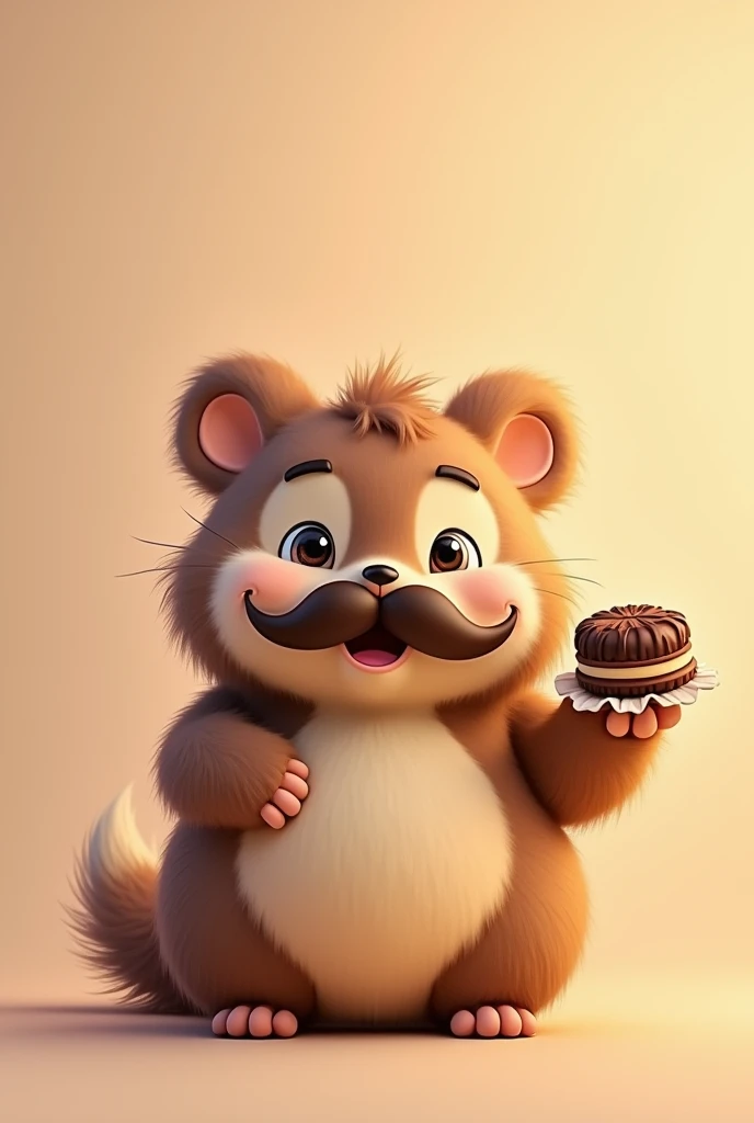 Cute mustache creature giving a chocolate 