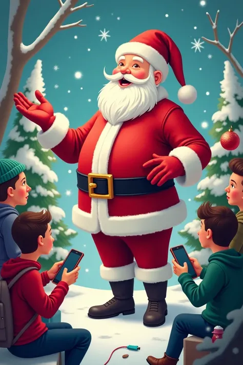 Santa Claus inviting people to use cell phones and laptops
