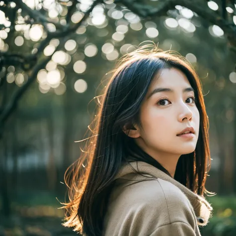 A hyper-realistic image of a single Japanese woman in her early 20s, captured with the nostalgic warmth and subtle graininess of a film camera. Her skin is intentionally textured, showcasing visible pores, fine lines, and slight roughness that adds a reali...