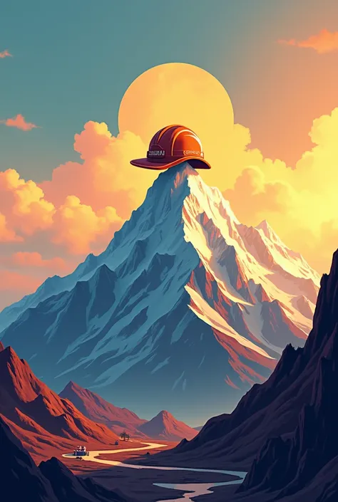 imagotipo. The Illimani with a miners helmet that says Oruro at the tip of Illimani, all in animation 