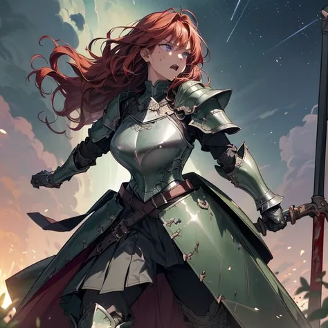 Masterpiece, HD, high resolution, high quality, best quality, super detailed. Multiple characters Fantasy art.
{{(A 60-years-old barbarian-woman:(she has: medium-lentgh scarlet-red curly-hair. purple-eyes. Head-full-covered-in-hekmet-armor. Very beautiful ...