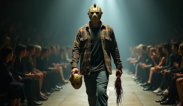 As Jason Voorhees strides onto the runway, he embodies an aura of both dread and fascination that captivates the audience. Standing tall and imposing, his powerful physique commands attention, every contour of his muscular frame reflecting raw strength and...