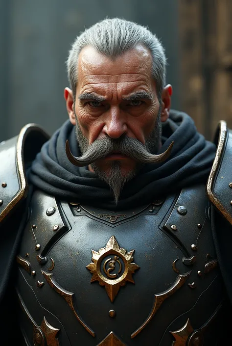  Draw a sixty-year-old imperial leader, tough features and mustache wearing exo-armor with a sadistic expression 