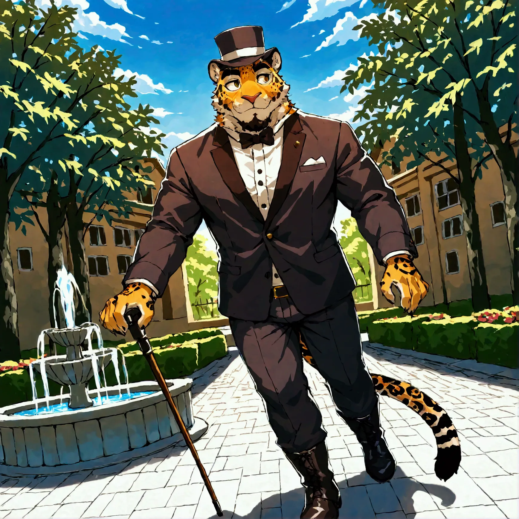 character focus, full body, looking away, dynamic angle, gentleman, middle-aged british jaguar man, elegant, little smile, gentl...