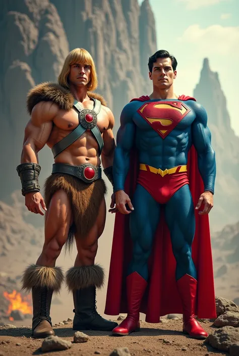 Take a photo of He Man and Superman.