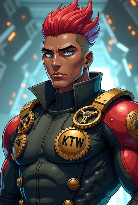  in anime style, with unique and expressive designs ,  wearing KTW uniforms .

leader: a man, eyes (cyborg steampunk),  gears and sprockets , steam body , realistic, Highly Detailed, realistic eyes, Intricate details,  detailed background ,   depth of fiel...