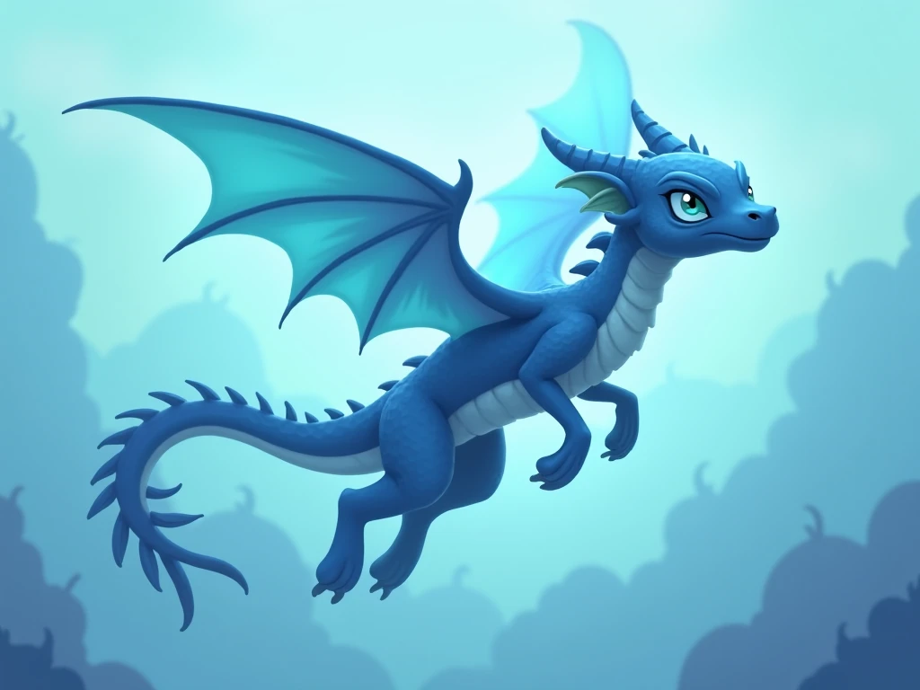  sketch of Flying Mythological Creature for mobile video game cartoonist style side view in shades of blue,  that the creature is not a dragon , If not something different 