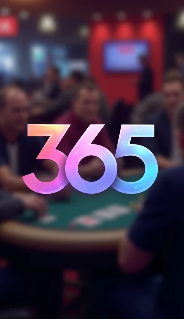 Make the 365POKER logo high quality and blur the background to show the poker table and people playing the game.