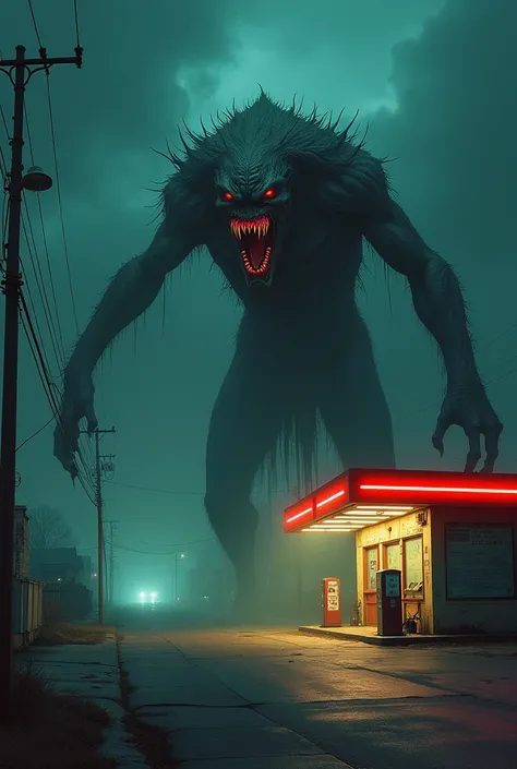 Monster from the gas station at night on the streets